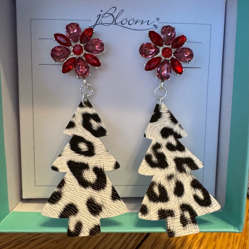 Bloom Red and Black Leopard Tree Earrings